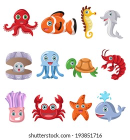 A vector illustration of marine animal icon sets