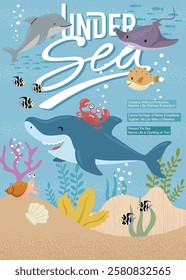 Vector illustration of marine animals cartoon undersea