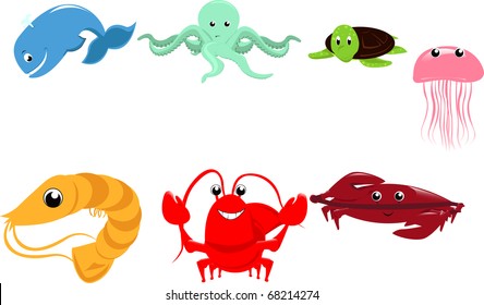 A vector illustration of marine animals cartoon