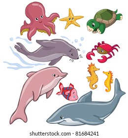 Vector illustration, marine animals, cartoon concept, white background.