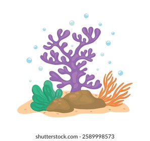 Vector illustration of marine corals. Drawings for design, banners, books, marine and travel magazines. Stock illustration.