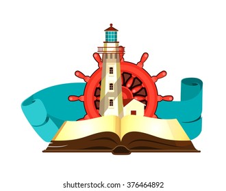 vector illustration marine emblem of an open book with sea stories