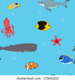 vector illustration: marine life seamless background