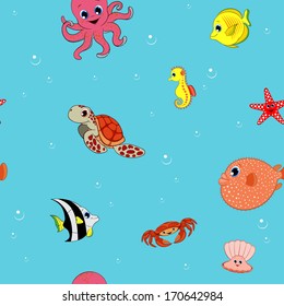 vector illustration: marine life seamless background