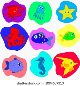 vector illustration, marine life set