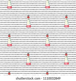 Vector illustration. Marine objects set on striped background. Print design. Element of seamless pattern.