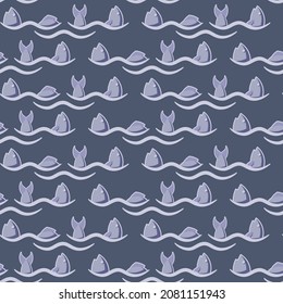 vector illustration, marine pattern with waves and fishes