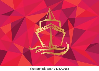 Vector Illustration of Marine Ship and Boat Icon with Red Polygon and Geometric. Graphic Design for Template, Layout, Background, Poster and More.