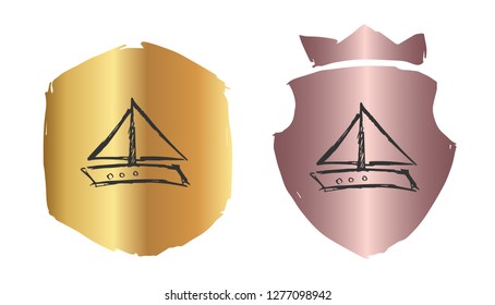 Vector Illustration of Marine Ship with Rose Gold and Gold Banner or Background. Graphic Design for Logo and T-shirt. 