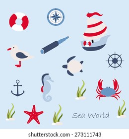 Vector illustration in marine style - set icons. Element design