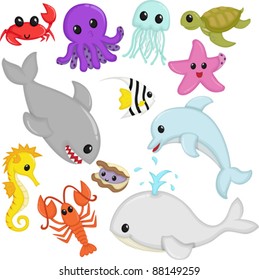 A vector illustration of marine wildlife animals cartoon