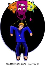 A vector illustration of a marionette, controlled by monsters. Can be recolored or scaled without problems and quality loss