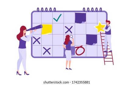 Vector Illustration of mark the calendar check, workflow layout, diagram presentation, web design, steps or processes. Business Concept, Team Metaphor, Flat Design