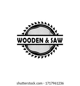 Vector illustration, mark, logo for design. The cut wood with a saw. Sign of Lumberjack, Woodwork.