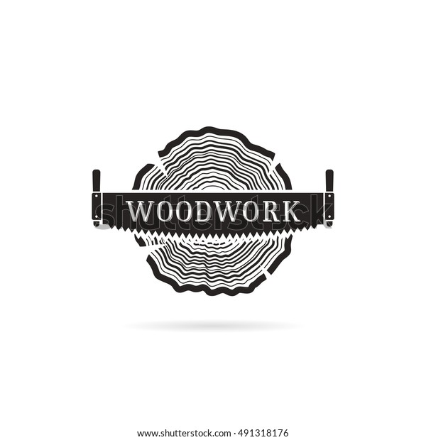 ベクターイラスト マーク デザイン用ロゴ のこぎりで切った木 木工の材木の看板 のベクター画像素材 ロイヤリティフリー