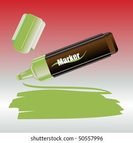 Vector Illustration of the marker, drawing on the sheet of paper.