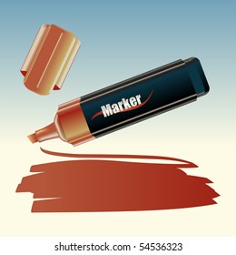 Vector Illustration of the marker, drawing on the sheet of paper.