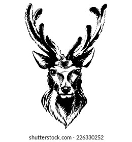 Vector illustration Marker hand-drawn forest animals: deer