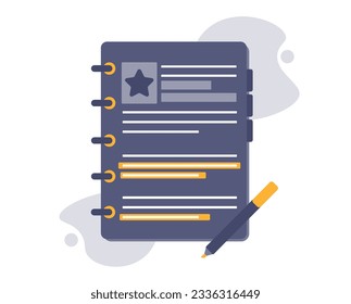 Vector illustration of a marker and notepad. Highlighted text. Illustration can be used to show concepts of learning, writing, creativity or planning.