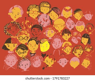 vector illustration marker pen drawing many face set 