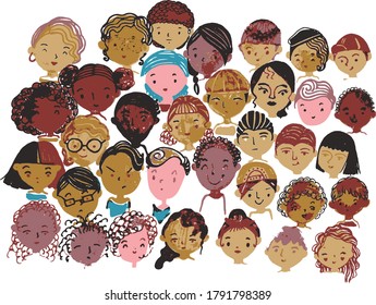 vector illustration marker pen drawing many face set 