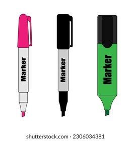 Vector illustration of marker pens. Illustration in flat style. Stationery and school supplies.