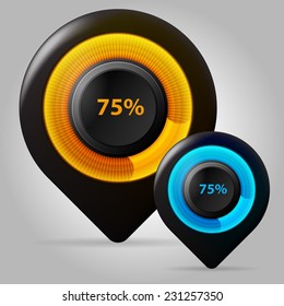 Vector illustration of marker preloaders. Black web location pre loaders with colored elements. Isolated vector illustration on gray background. preloaded