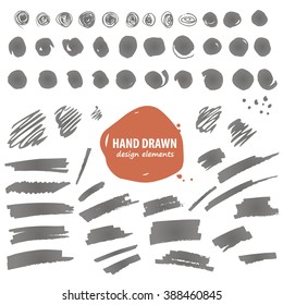 Vector illustration of marker stripes and curcle set. Set of  grunge design elements. Hand drawn style