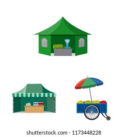 Vector illustration of market and exterior icon. Collection of market and food stock symbol for web.