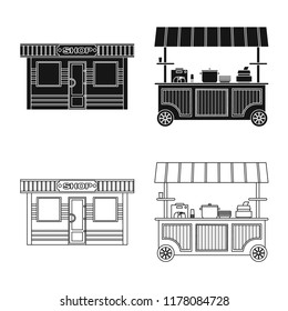 Vector illustration of market and exterior sign. Set of market and food vector icon for stock.