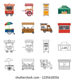 Vector illustration of market and exterior sign. Collection of market and food stock vector illustration.