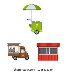 Vector illustration of market and exterior sign. Set of market and food stock symbol for web.