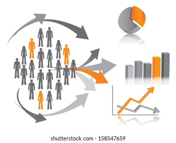 Vector illustration of market research, symbolized by population (or consumers) described through chart.