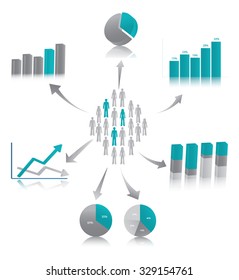 Vector illustration of market research, symbolized by population described through chart. 