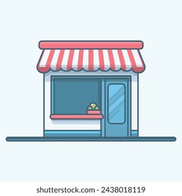 Vector illustration of market stall store booth with red and white striped awning