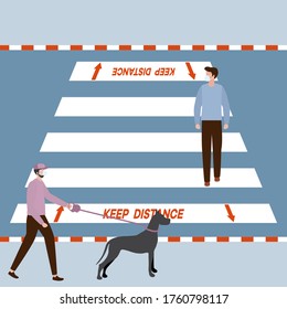 Vector illustration Marking of pedestrian crossings after COVID-19 quarantine, coronavirus pandemic. Keep the distance Social distancing Crosswalk City. Reducing risk of infection, prevention measures