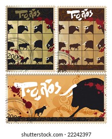 vector illustration of marks with the corrida bulls, also suitable for the New Year 2009 envelopes
