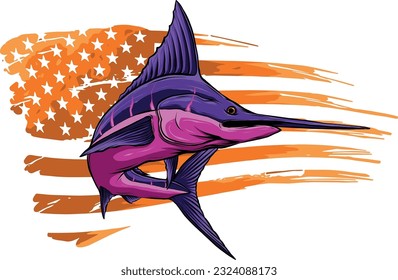 vector illustration of Marlin fish with american flag