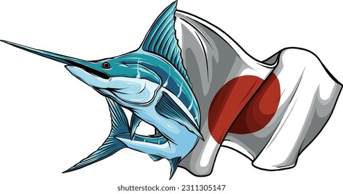 vector illustration of marlin fish with japanese flag