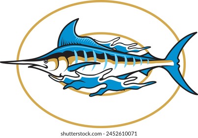 Vector Illustration of Marlin Fish with Vintage Illustration Available for Logo Badge