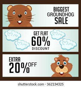 Vector illustration of a marmot for Happy Groundhog Day sale header.