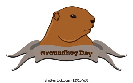 Vector illustration of marmot with ribbon in front, isolated on white background