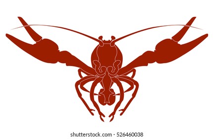 Vector illustration. Maroon crayfish. Hand drawing.