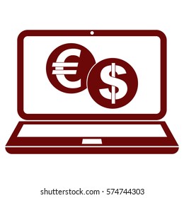 Vector Illustration of a Maroon Laptop with Euro & Dollar Symbols Icon
