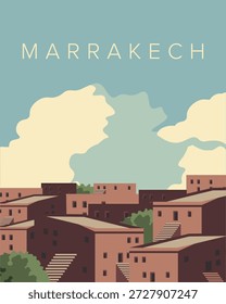 Vector illustration. Marrakech, Morocco, travel poster, banner, cover, postcard. Vintage, retro poster. City.