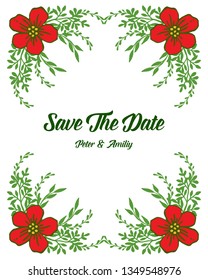 Vector illustration marriage invitation card with design red flower frame hand drawn