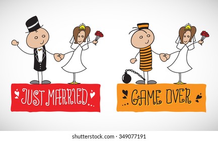 Vector illustration of a married couple. Just married