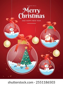 Vector Illustration Marry Christmas greeting card And Happy New Year, Christmas Card With Santa Hat And Text With Gradient Mesh 