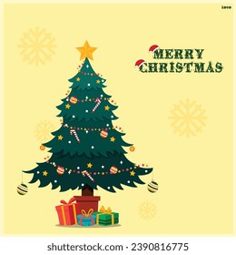 Vector illustration Marry Christmas Poster with Christmas Tree and Gifts template