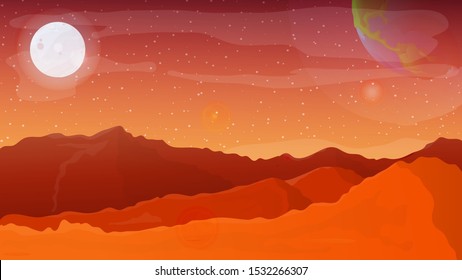 Vector illustration of Mars colonization. The concept of the mission of the red planet. Solar system research